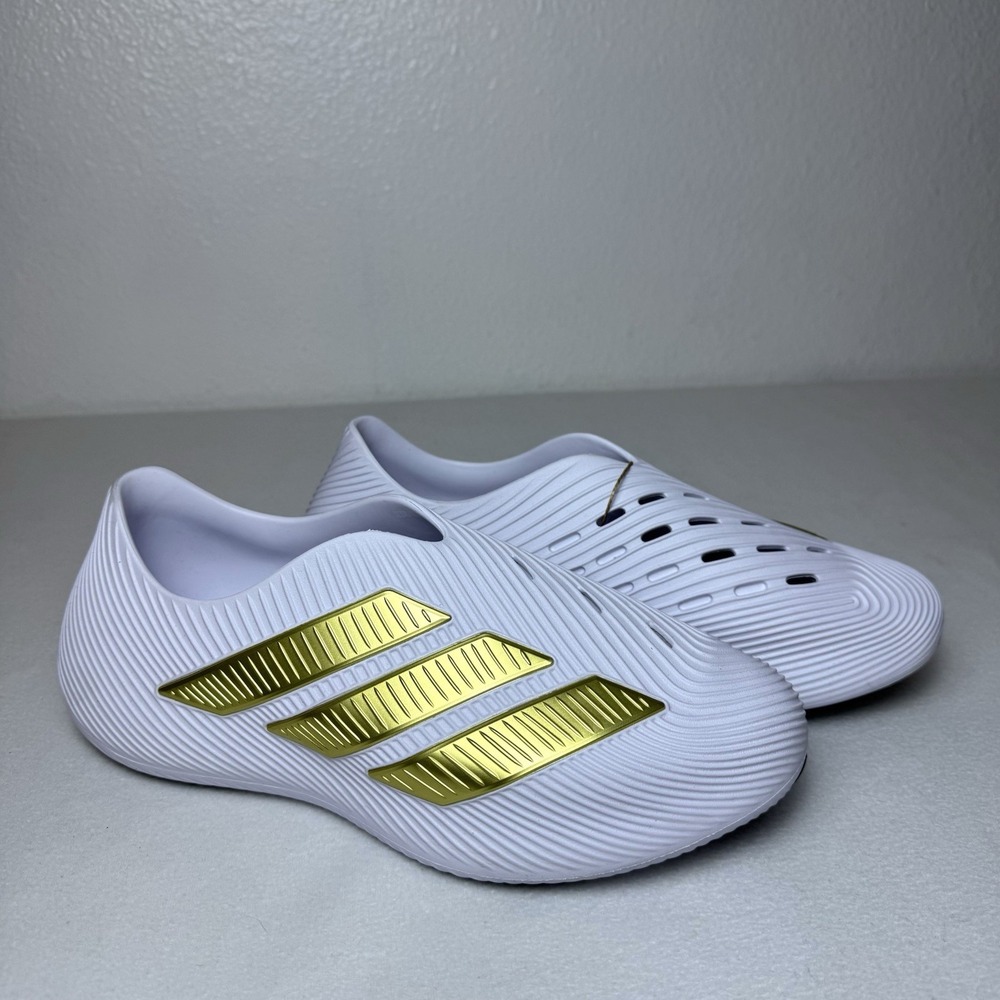 New Adidas Pure Chill Runner Slip On White & Gold Sneaker Shoes Mens Size 8